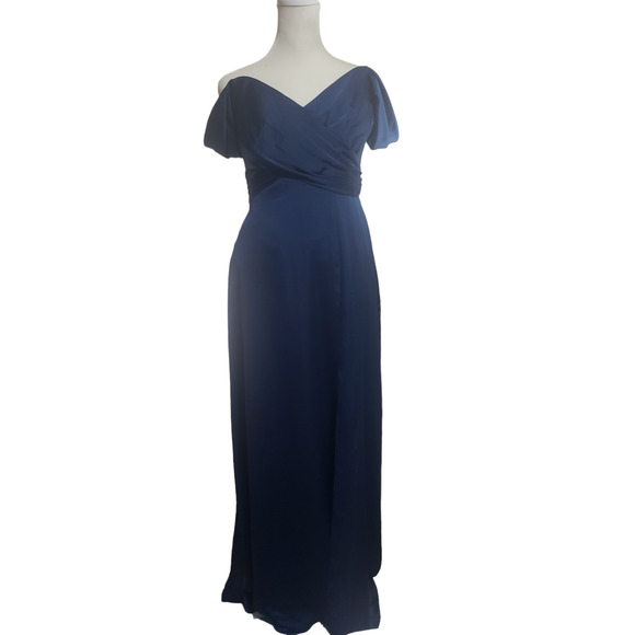 Vivian Diamond Atlantic Blue Flounce Sleeve Empire Waist Gown Slit Women's 4 - Picture 1 of 10